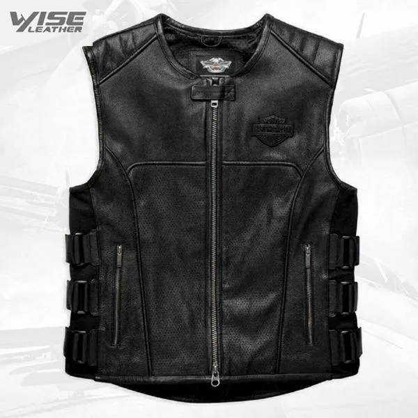 Harley Davidson Swat II Genuine Leather Motorbike Vest in Black