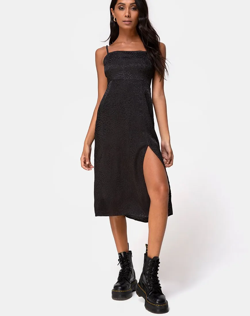 Kaoya Midi Dress in Satin Cheetah Black