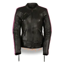 Ladies Black & Purple Racer Jacket with Phoenix Studding & Embroidery