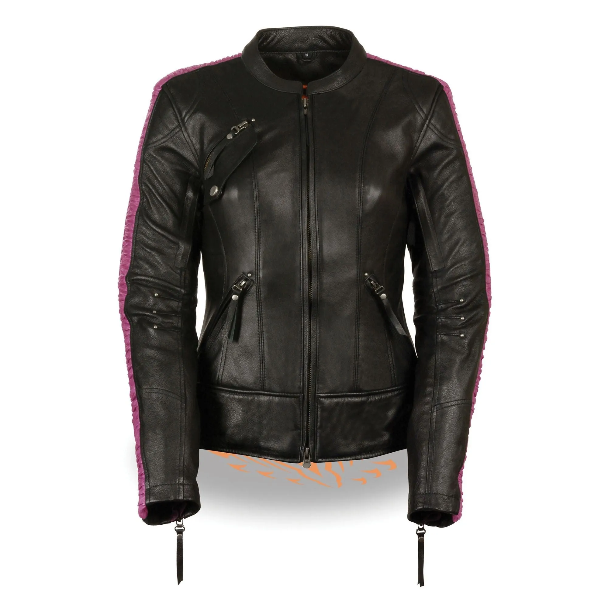 Ladies Black & Purple Racer Jacket with Phoenix Studding & Embroidery