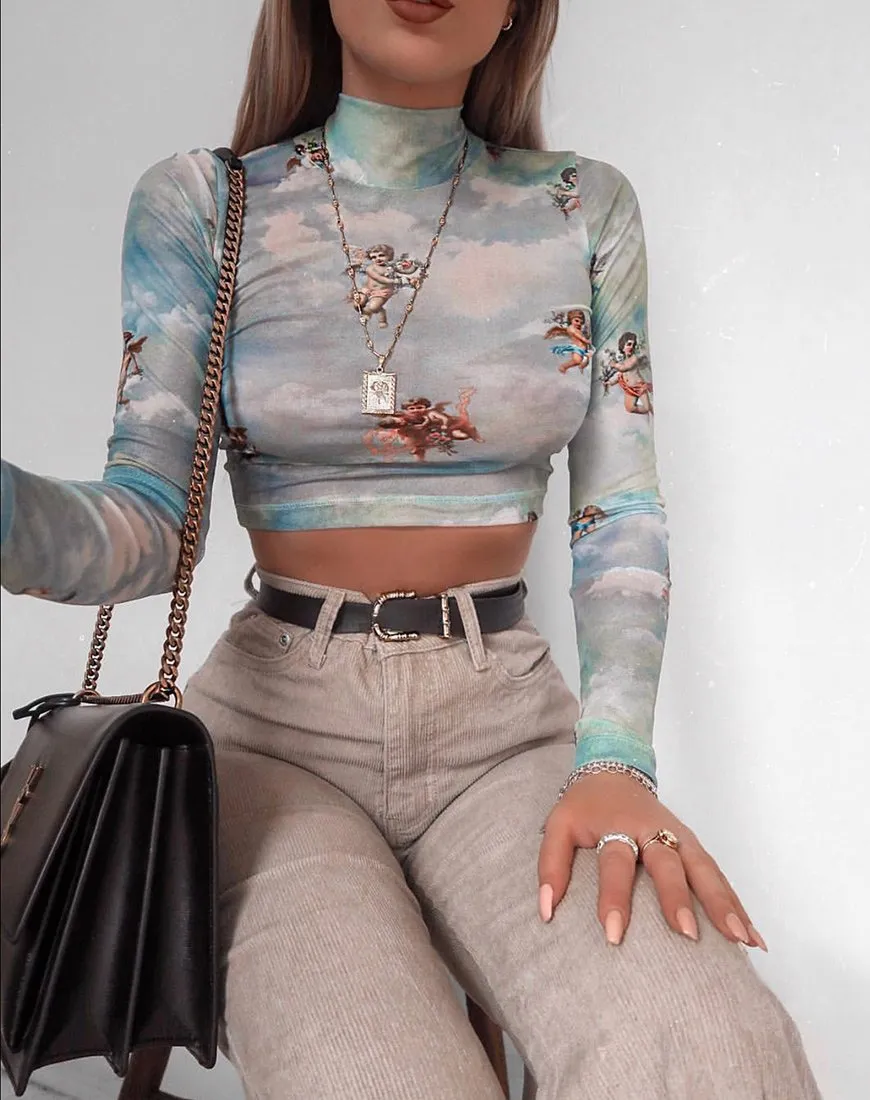 Lara Crop Top in Angel Sky Blue Mesh