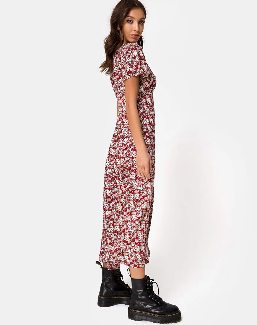 Larin Midi Dress in Floral Charm Red