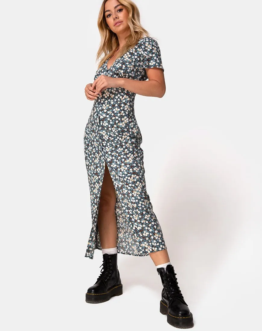 Larin Midi Dress in Floral Field Navy