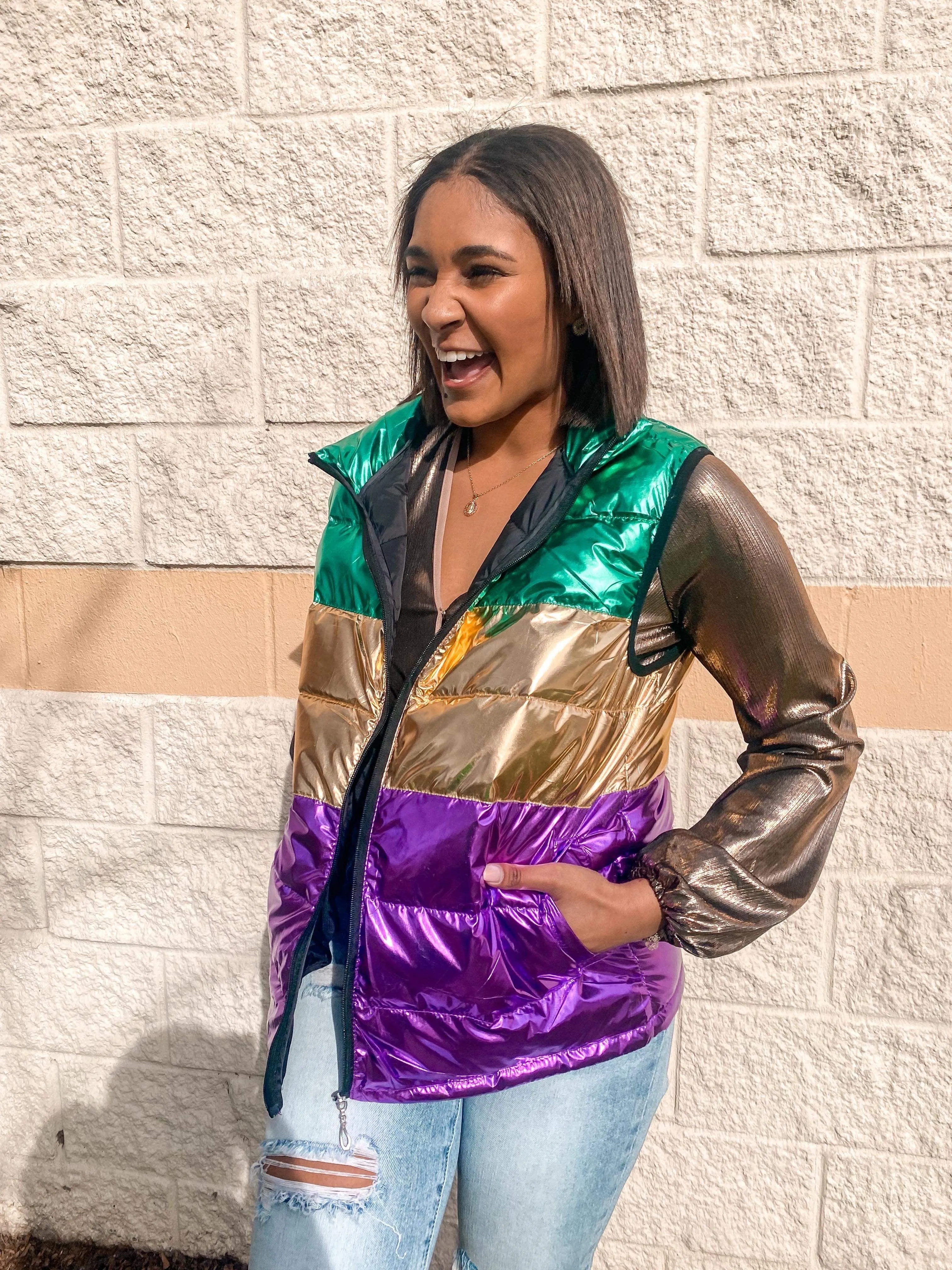 Mardi Gras Color Block Puffer