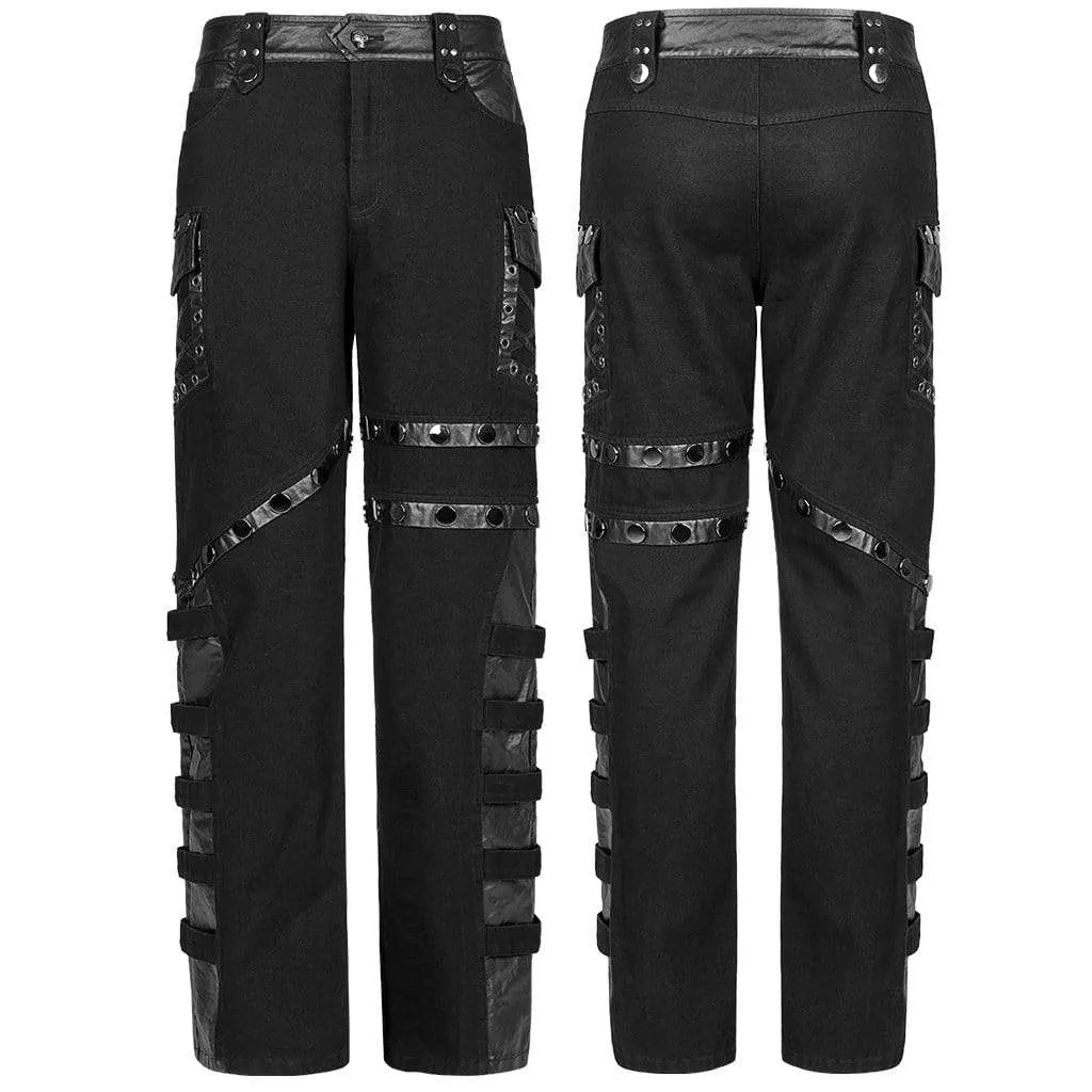 Men's Punk Big-Pocket Splice Straight Pants