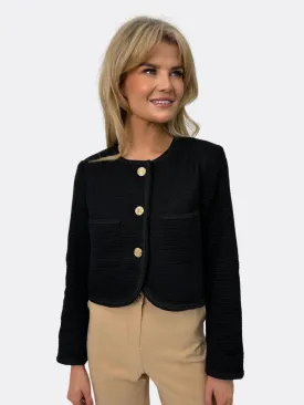 Niki Black Tweed short Jacket with Gold Button Detail