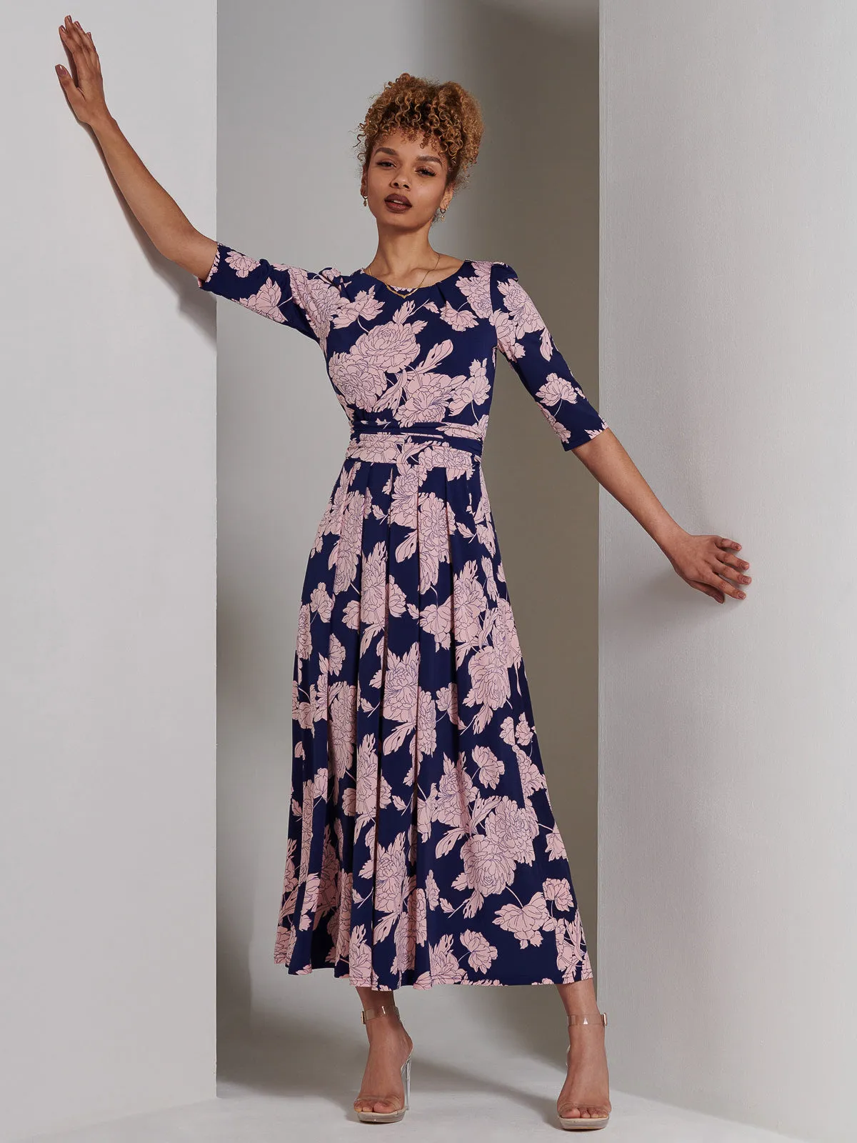 Parker 3/4 Sleeve Maxi Dress, Navy Floral