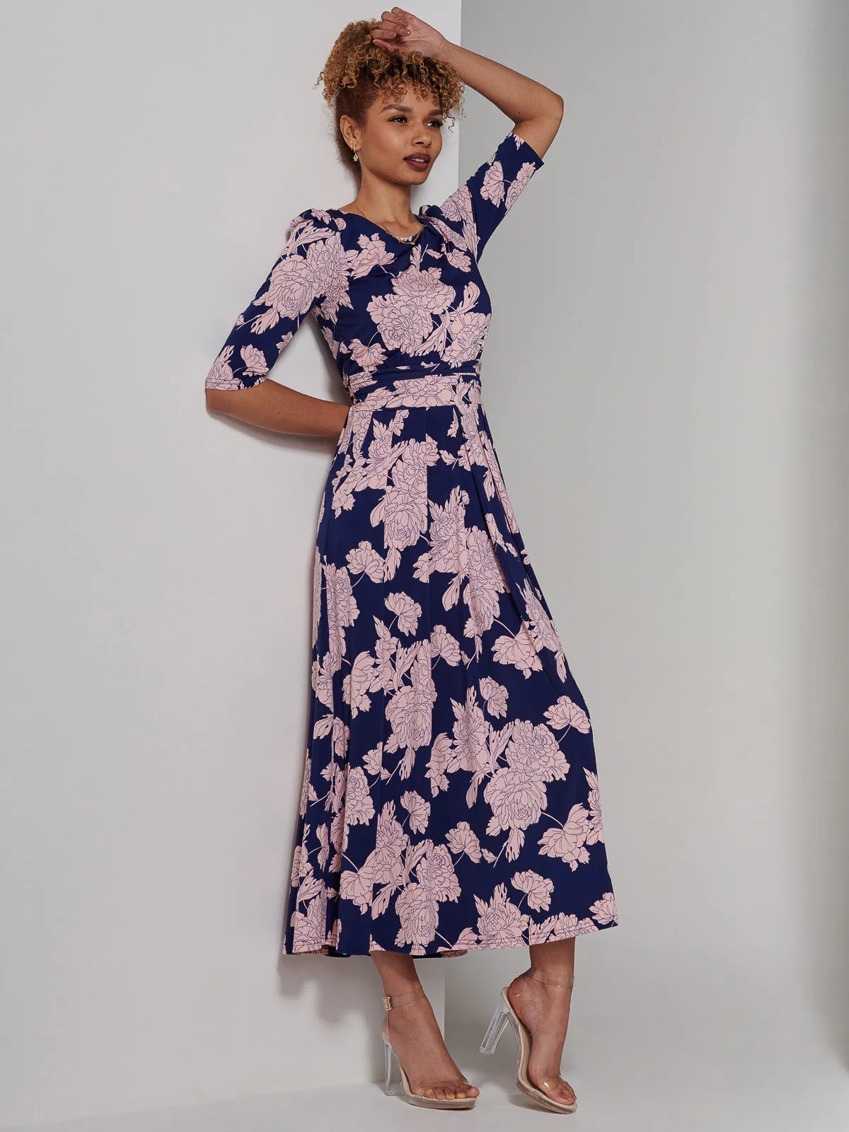 Parker 3/4 Sleeve Maxi Dress, Navy Floral