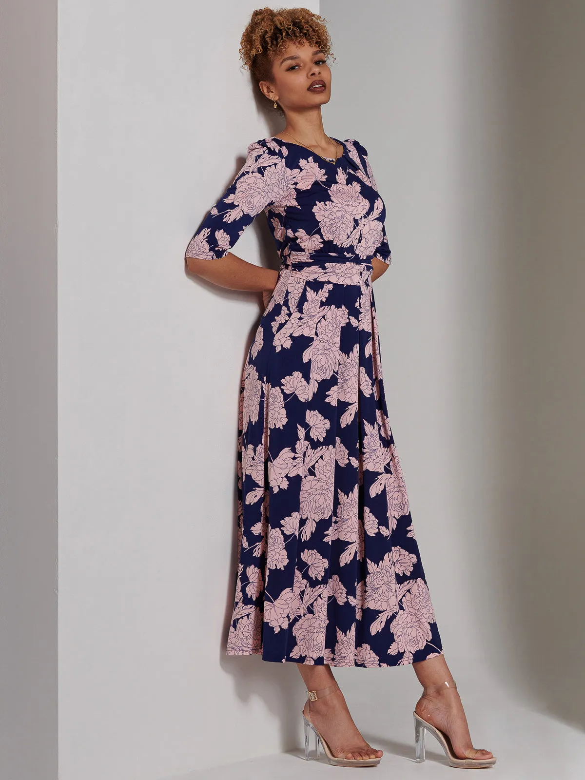 Parker 3/4 Sleeve Maxi Dress, Navy Floral