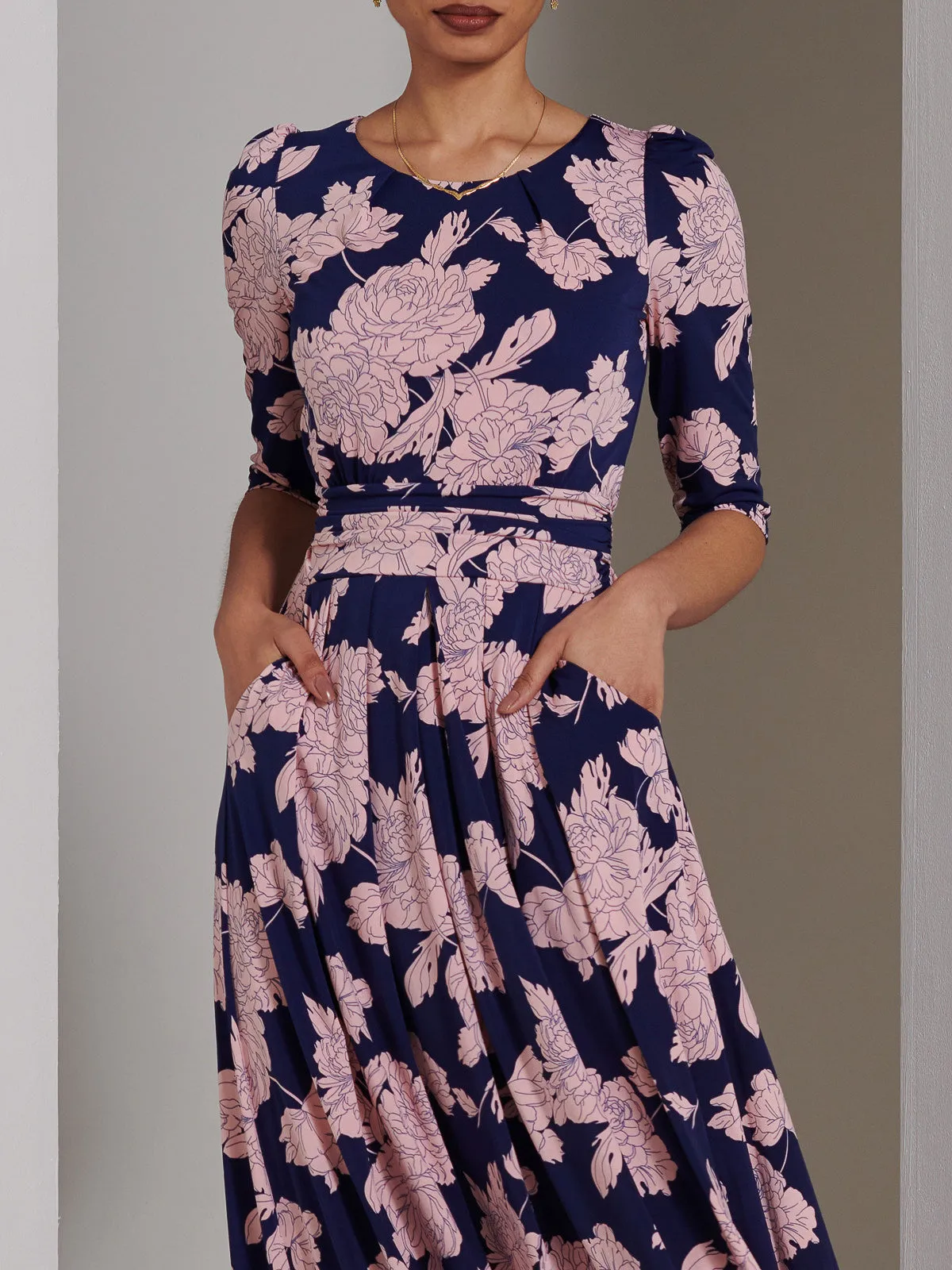 Parker 3/4 Sleeve Maxi Dress, Navy Floral