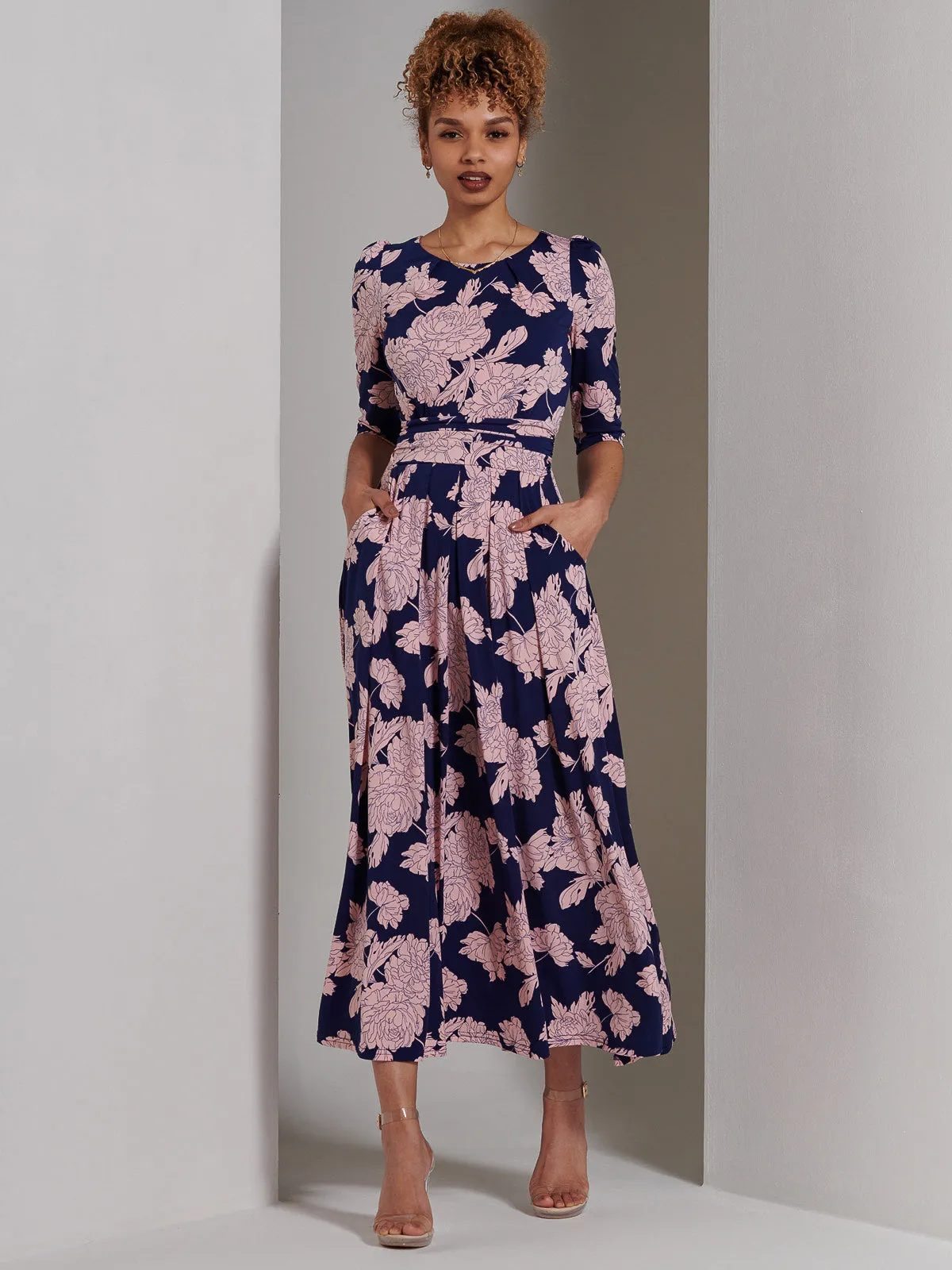 Parker 3/4 Sleeve Maxi Dress, Navy Floral