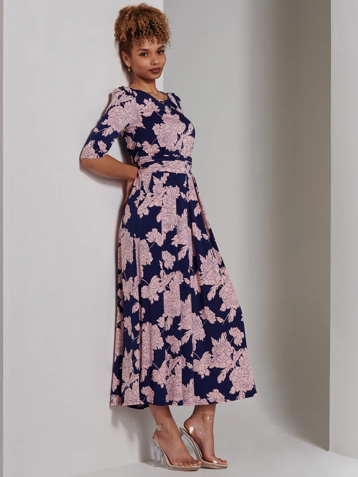 Parker 3/4 Sleeve Maxi Dress, Navy Floral