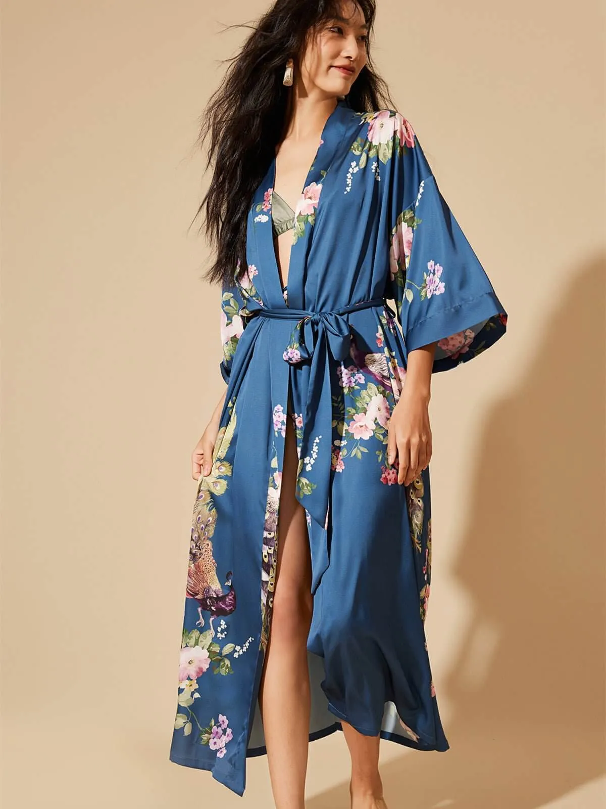 Peacock Blue Kimono Robe