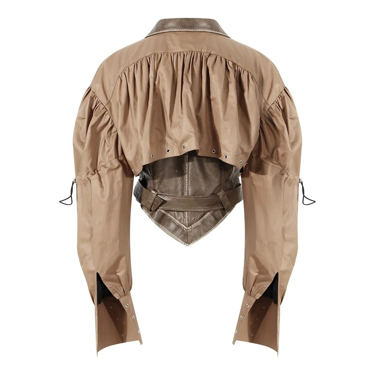 Pre Order:  Pleated Belted Drawstring Vegan Leather Jacket