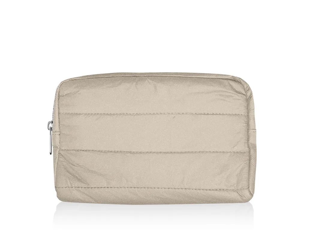 Puffer Mini Clutch with Loopholes in Shimmer Beige