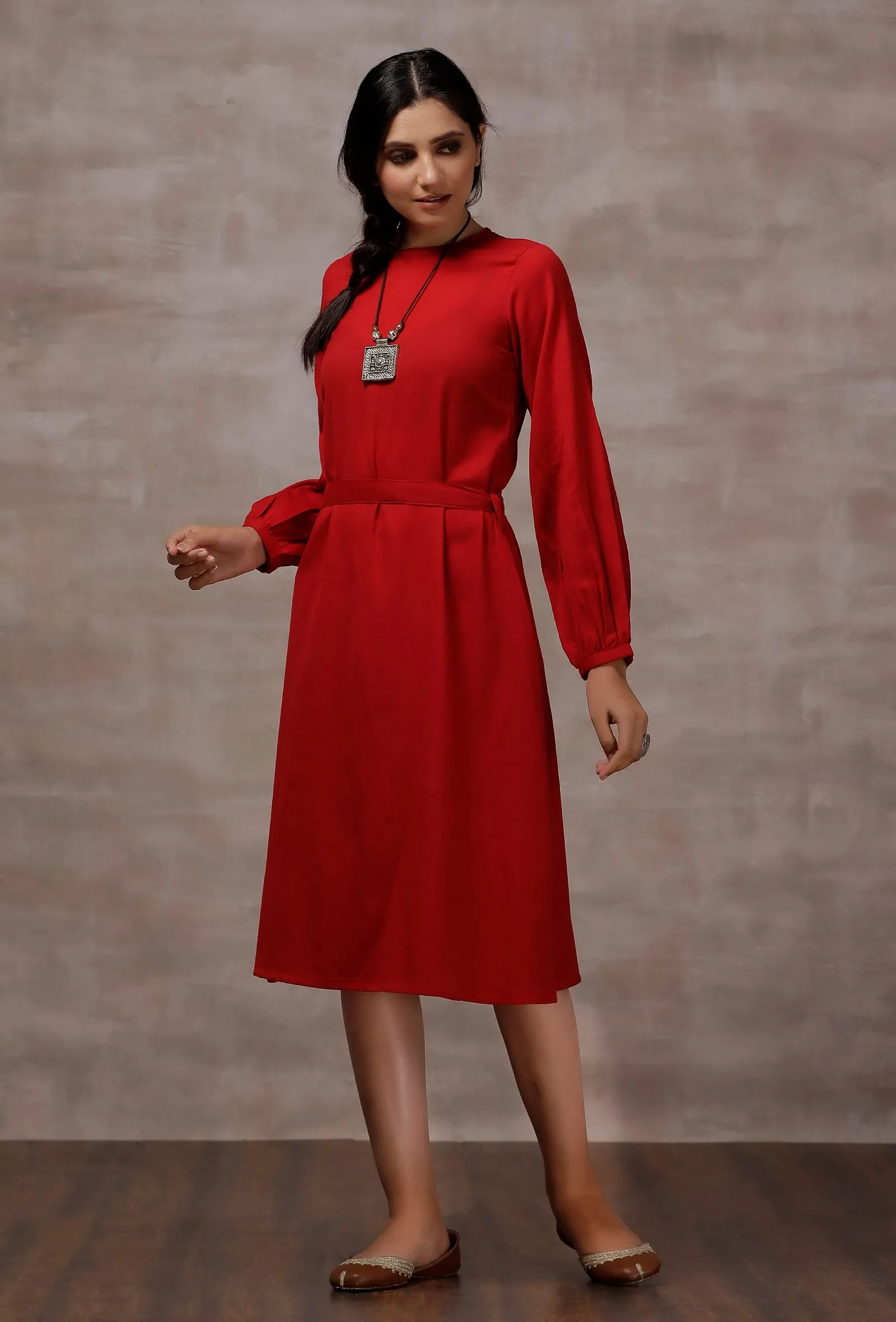 Red A-Line Cashmilon Dress