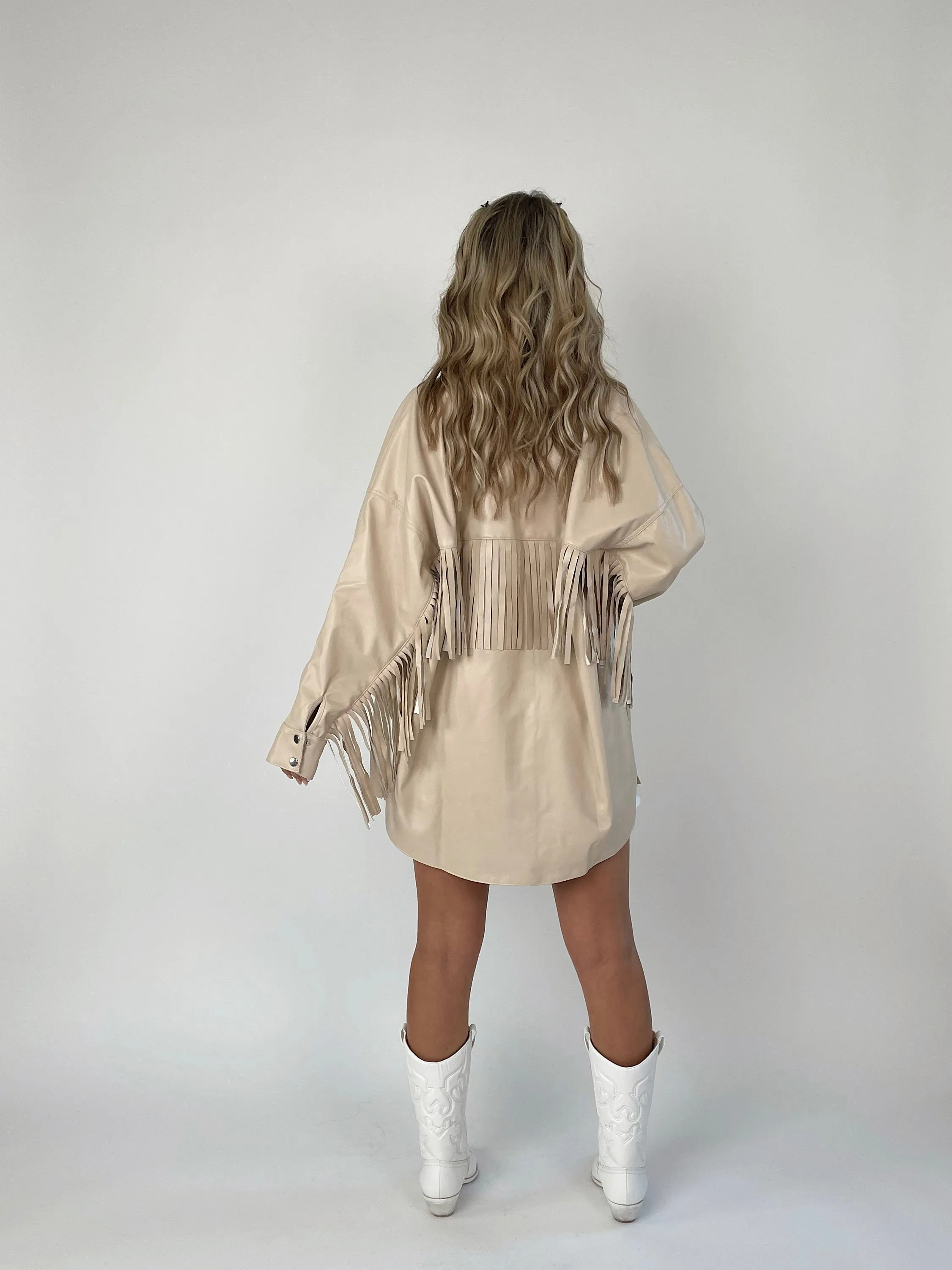 Reign Faux Leather Fringe Jacket // Oatmeal