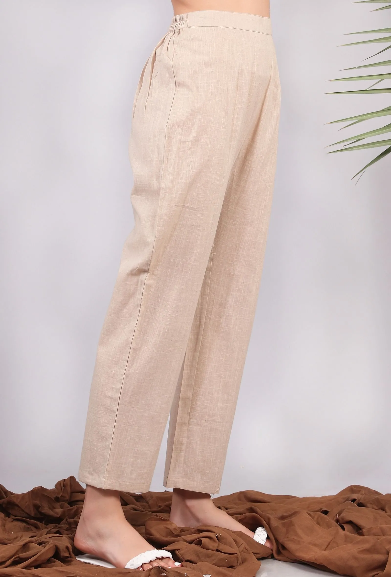 Solid Beige Narrow Pants