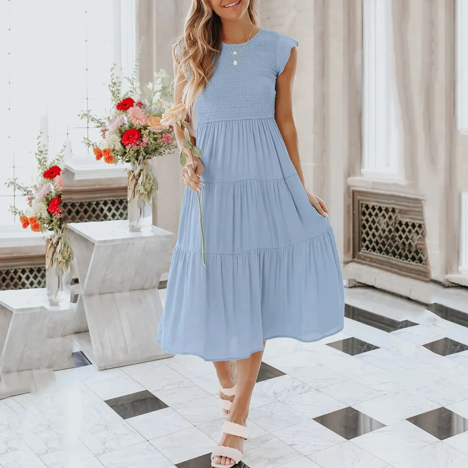 Sophisticated Casual Effortless Flattering Boho Stylish Feminine Slimming Party Ready Midi Elegant Dress