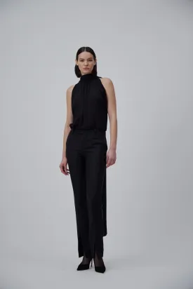 STRAIGHT HEIGHT WAISTED PANTS IN GLOSSY BLACK