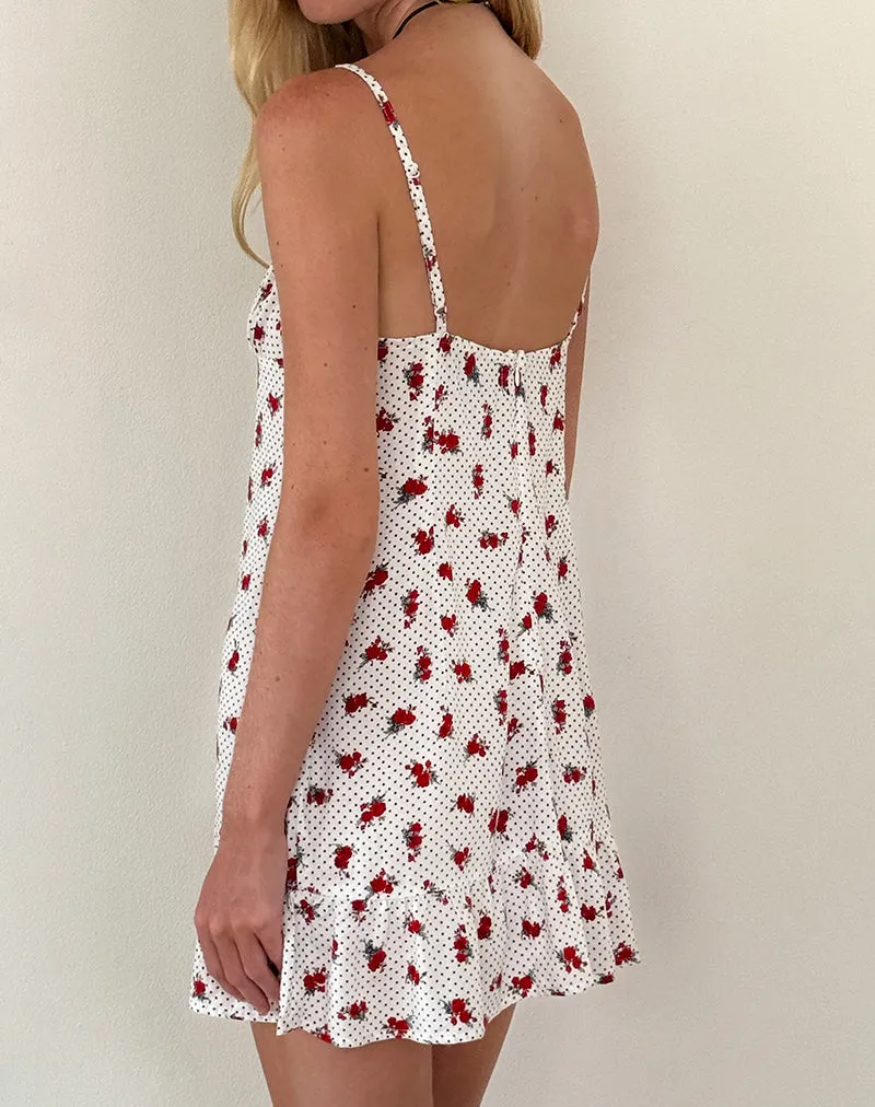 Tavi Mini Dress in White Rose Polka