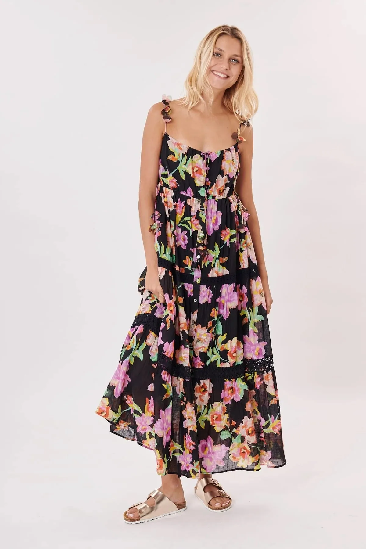 Tignes Floral Dress-Black