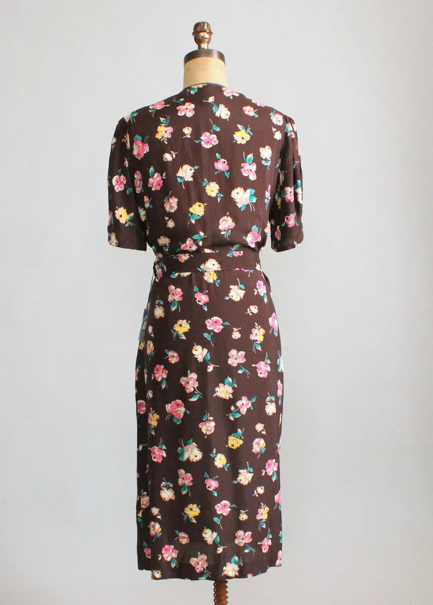 Vintage 1940s Deadstock Floral Rayon Day Dress