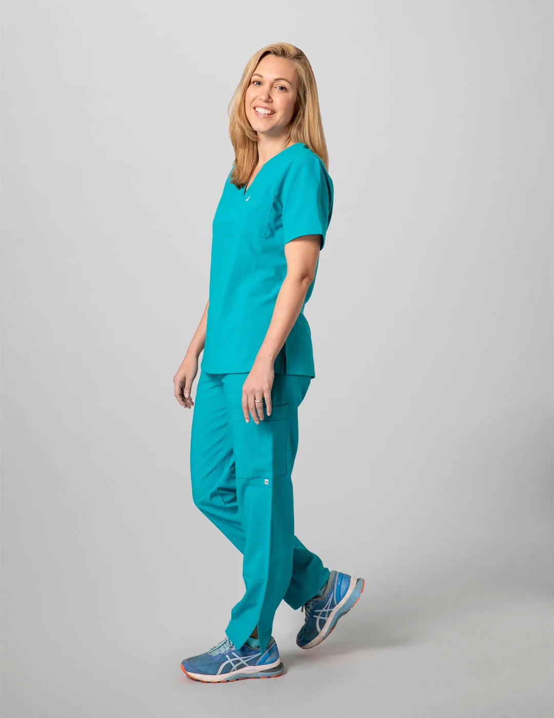 Womens 9-Pocket Straight Leg Scrub Pants - Teal