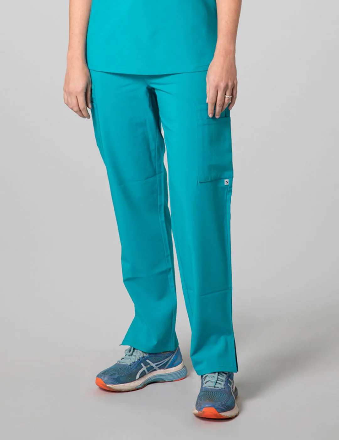 Womens 9-Pocket Straight Leg Scrub Pants - Teal