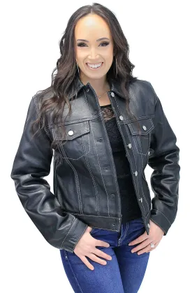 Women's Leather Jean Jacket w/Gray Stitching #L291WK ()