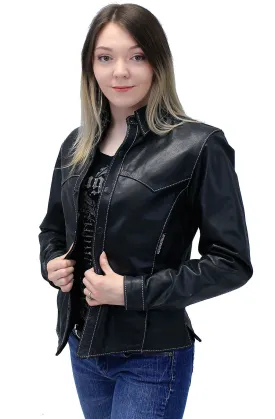 Women's Lightweight Ultra Premium Leather Shirt w/White Stitching #LS431GWK ()