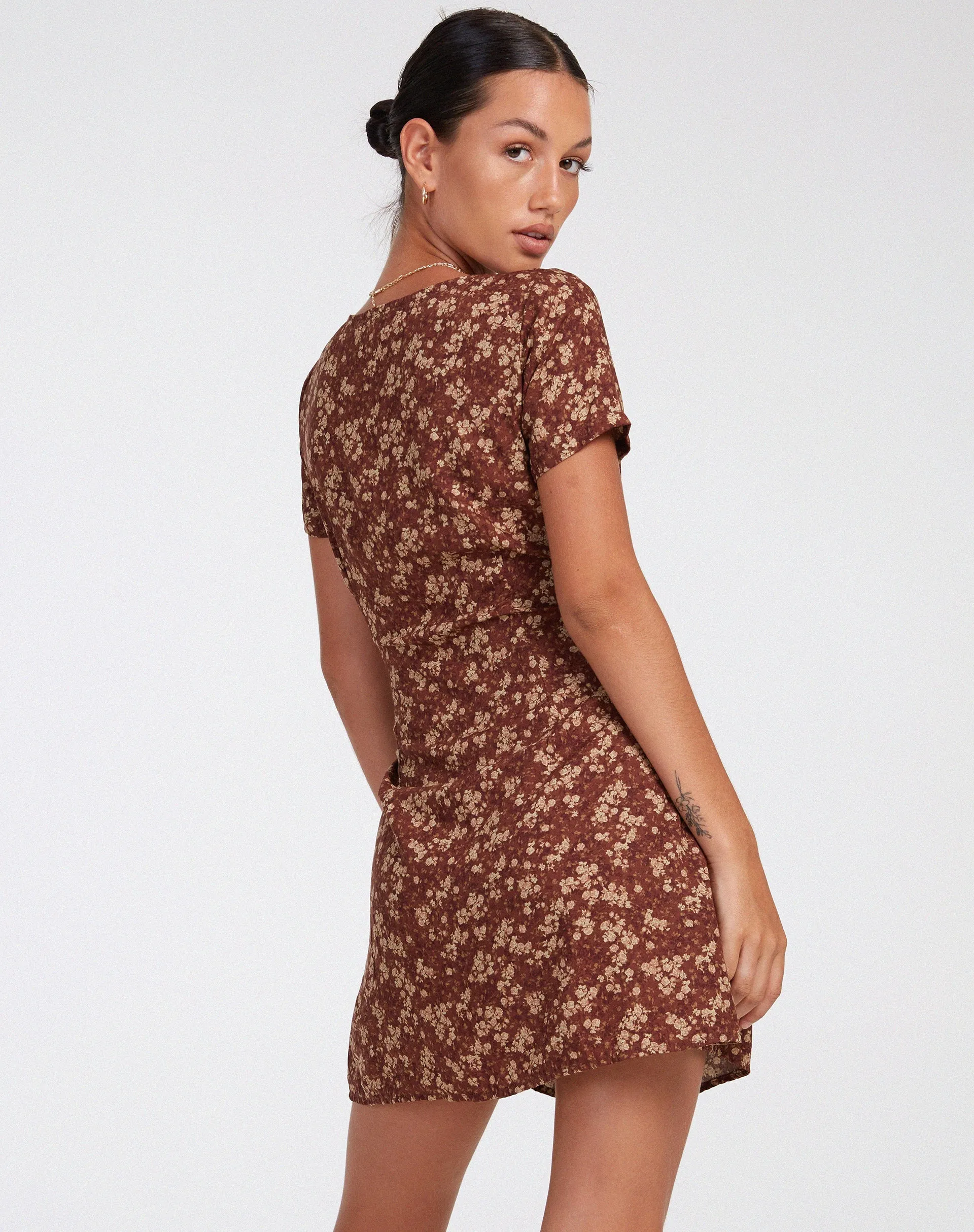 Zavacca Day Dress in Earthy Floral Brown