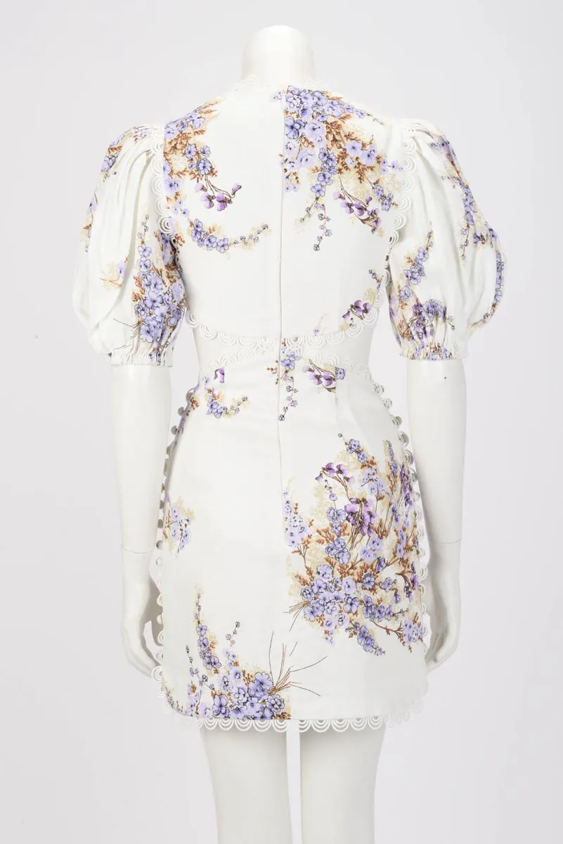 Zimmermann Lilac Floral Linen Jude Cut Out Dress 0